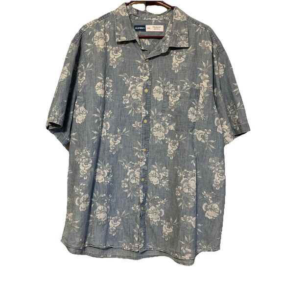 Men’s XXL Old Navy Regular Fit Floral Chambray Shirt 100% Cotton - Picture 1 of 12